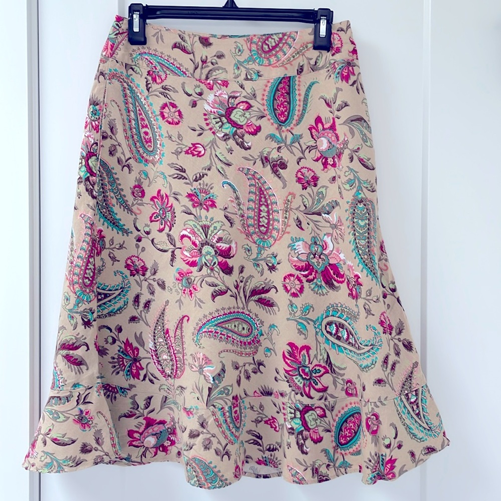 East 5th linen blend paisley floral midi skirt with pockets neutral